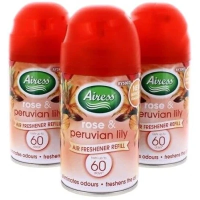 Image of 3 PACK, AIRESS AUTOMATIC SPRAY REFILLS 250ML AIR FRESHNER SELECT SCENTS (Rose &amp; Purivian Lily)