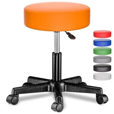 Image of CASARIA® 35cm Orange Rolling Stool with Wheels Height Adjustable 360 Rotatable Padded Swivel Roll Chair Double Castors Comfortable Upholstered Seating Office Workshop Salon