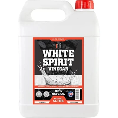 Image of 1n Natural Distilled White Spirit Vinegar for Cleaning, Pickling, Marinating , Weed Killer &amp; Cooking Produced in The UK, 5 LITREs (5L Pack of 1)