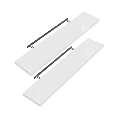 Image of CASARIA Set of 2 Floating Shelves w/Brackets 50 110cm 15kg Capacity Hidden Wall Fixing Kitchen Office Lounge Hallway Modern Decorative High Gloss Hanging Shelving White 50cm
