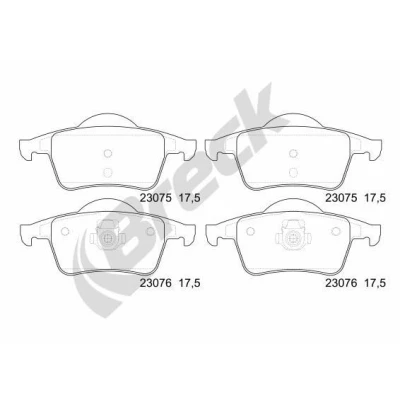 Image of 2713342, 272399, 2723997, 272944, 274334 Brake pad set BRECK 23076 00 702 not prepared for wear indicator VOLVO: V70 2, S60 I, XC70 I Cross Country