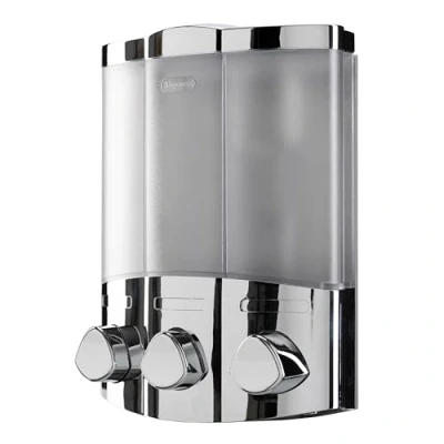 Image of Croydex Triple Soap Dispenser, Shower Dispenser Wall Mounted, Lifts Off for Easy Refill, Gel Perfect Bathroom or Kitchen, Eliminates Clutter, All Fixings Included, Chrome