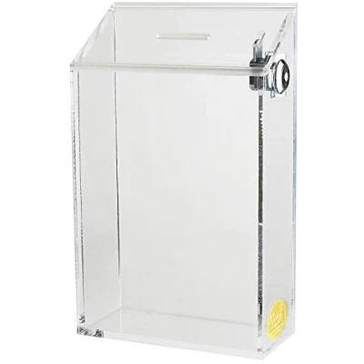 Image of Clear Acrylic Donation Box Suggestion Charity Tip Container with Lock and 2 Keys