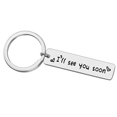 Image of Huwujiu Long Distance Relationship Keyring Boyfriend Girlfriend Gifts I&#039;ll See You Soon Going Away Christmas Birthday Deployment Valentines Day for Couple