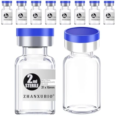 Image of ZHANXUBIO Sterile Empty Vials with Self Healing Injection Port and Aluminum Plastic Cap,Sterile Package (2ml Clear 10PCS)