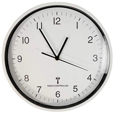 Image of Netagon Large Round White Wall Mounted 25cm Radio Controlled Clock (Auto Updates) (25cm)