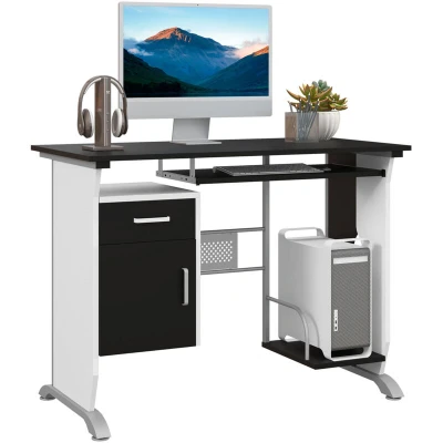 Image of HOMCOM Computer Desk with Sliding Keyboard Tray, Storage Drawers and Host Box Shelf, Home Office Desk, Study Workstation, 100 x 52 75cm, Black