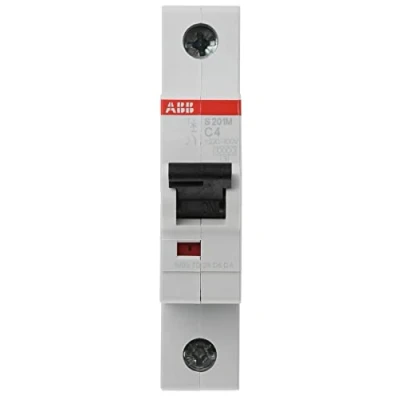 Image of ABB S201M C4 Miniature Circuit Breaker, 1 Pole, Type C, 10/15kA Breaking Capacity, 4 Amp Current (2CDS271001R0044)