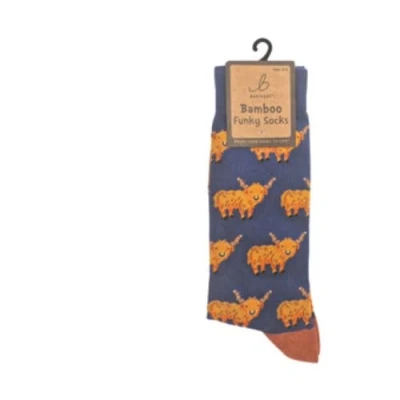 Image of Bartleby Mens Funky Bamboo Socks Hardy Highland Cows