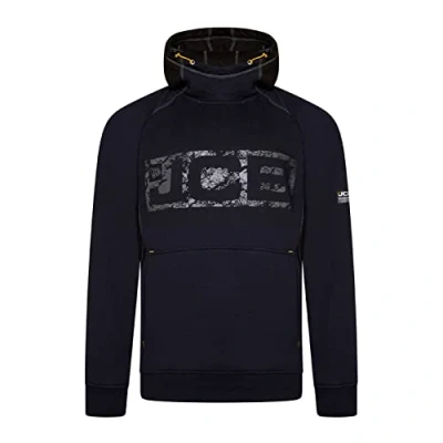 Image of JCB Horton Hoodie, Large Made with 80% Cotton &amp; 20% Polyester Hoodies for Men Branding Details Mens Clothes Cordura Fabric Elbow Patches 320gsm Navy/Black