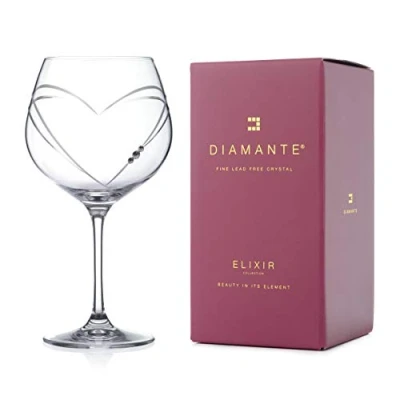 Image of DIAMANTE Single Swarovski Hearts Gin Copa Glass Adorned with Crystals
