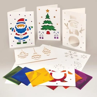 Image of Baker Ross FX849 Christmas Stained Glass Card Kits Pack of 6, Making Kit for Kids , White