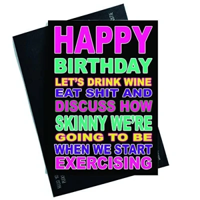 Image of Funny Birthday Greeting Cards Friend Drink Wine Eat Sh*t Happy Best Card Colleague Humour PC574