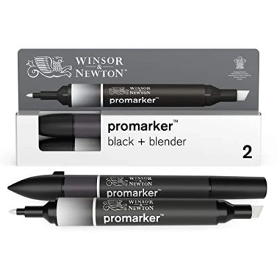 Image of Winsor &amp; Newton, Promarker, Black Blender, Set of 2, Alcohol Based Dual Tip Markers
