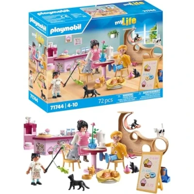 Image of Playmobil My Life Cat Café Toy for Kids Animal Figures Set Children Aged 4 and Over 71744