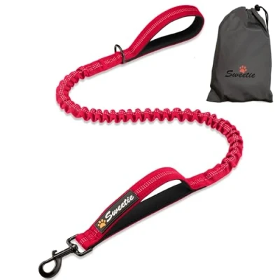 Image of Sweetie Bungee Dog Lead Shock Absorbing Leash that Softens Pulls &amp; Stops Neoprene Padded Loop Traffic Handles for Extra Comfort Reflective Safer Night Walking.