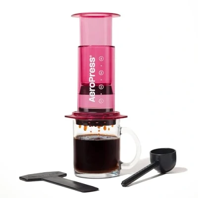 Image of AeroPress Clear Coffee Press 3 In 1 Brew Method Combines French Press, Pourover, Espresso, Full Bodied Without Grit or Bitterness, Small Portable Maker for Camping &amp; Travel, Pink