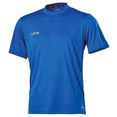 Image of Mitre Junior Camero Short Sleeve Football Kit Jersey Athletic Teamwear Breathable Gym Top, Royal Blue, Large Youth