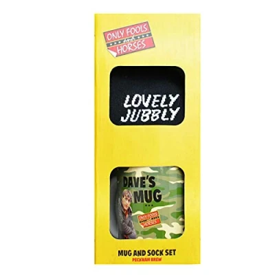 Image of Only Fools and Horses Dave&#039;s Ceramic Mug &amp; Cotton Socks Set Retro 80s TV Show Novelty Black Crew Perfect Gift for Fan Collector Licensed Merchandise (Pack of 2)