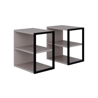 Image of HOCUS PICUS Modern Set of 2 Sofa End Tables, Bedside Table Set, 3 Tier Side with Metal Frame for Living Room, Bedroom Small Tables 42(D) x30(W) cm Pack (Light Mocha)