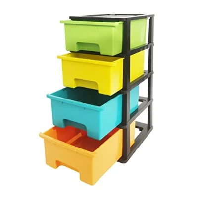 Image of Abbaware Plastic Storage Chest With Wheels, Boxes, Tower, Candy Coloured 4 x 17L Drawers, Multicolour