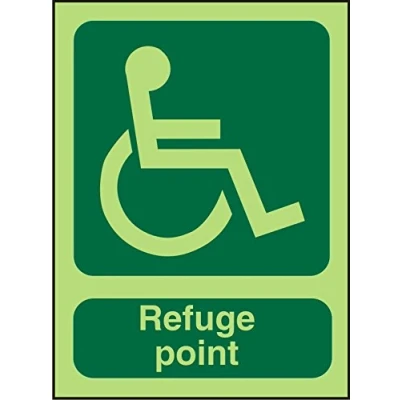 Image of Seco DDA Fire Exit Wheel Chair, Refuge Point Sign, 150mm x 200mm Photoluminescent 1mm Semi Rigid Plastic