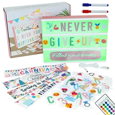 Image of Cinema Light Box A4 Rose Gold 16 Colours with 400 Letters and Emojis, 10 Premium Cards, Remote Control, 2 Markers BONNYCO LED Up Box, Novelty Gifts for Women, Girls Christmas