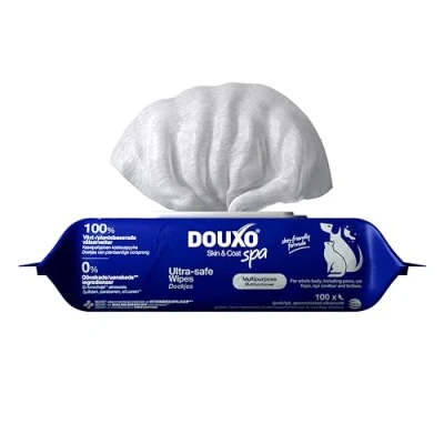 Image of Douxo Skin &amp; Coat SPA Ultra Safe Multipurpose Grooming Wipes for Dogs and Cats, 100 Wipes, Gently Removes Tear Saliva Stains, Leaves the Refreshed Smelling Great