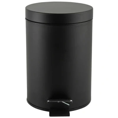 Image of Beldray LA038098BLKFEU7 Bathroom Pedal Bin Small Round Stainless Steel Sanitary Waste For Bedroom, Office, Kitchen, Toilet, Soft Close Rubbish Bin, Removable 3L Inner Bucket, Carry Handle, Black