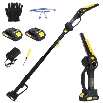 Image of 2 in 1 Cordless Pole Saw, 4.9 7.5ft Retractable Brushless Electric Saws, 6&quot; Cutting Capacity 21V Battery Chainsaw, 14ft Reach Saw for Tree Trimming(Battery and Charger Included)