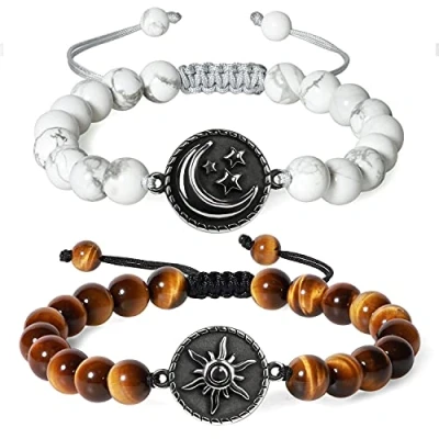 Image of COAI My Sun and Stars Moon of Life Howlite Tiger Eye Stone Yin Yang Couples Bracelets