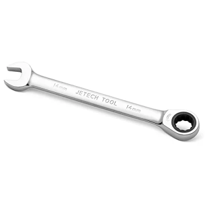 Image of Jetech 14mm Gear Wrench Metric Industrial Grade Cr V Steel Ratcheting Combination Wrench, Ratchet Spanner in Polished Chrome Finish