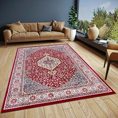 Image of HANSE Home Mochi Oriental Rug Runner Classic Densely Woven with Ornaments Vintage Look Soft Short Pile for Bedroom, Dining Room, Living Hallway Red, 140 x 200 cm