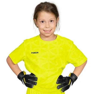 Image of FORZA Kids&#039; Short Sleeve Goalkeeper Jersey [4 Colours] Football Goalie Shirts for Boys &amp; Girls Ages 5 14 (UK, Age, 13 Years, Regular, Fluro Yellow)