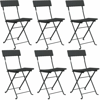 Image of vidaXL Folding Bistro Chairs 6 pcs Black Poly Rattan and Steel