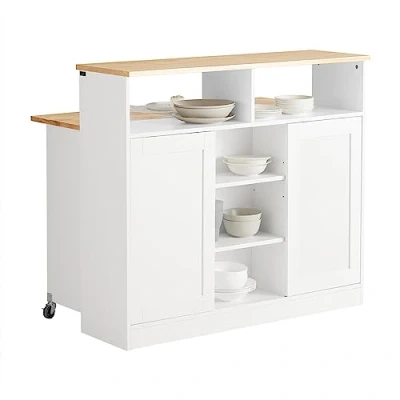 Image of SoBuy FSB36 HG, Kitchen Island Sideboard with 2 Sliding Doors and Foldable Worktop, Dining Room Storage Cabinet Cupboard, Grey &amp; Natural