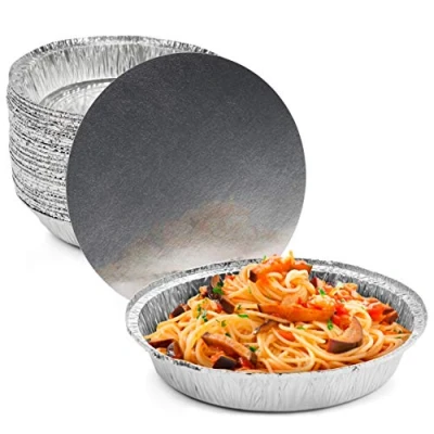 Image of MATANA 40 Round Aluminium Foil Baking Trays with Lids, Dishes for Pastry, Flan, Pie Cases Tin Dishes, Lids 23cm/1000ml
