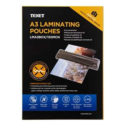 Image of Texet A3 Laminating Pouches Pack Of 100 150 micron