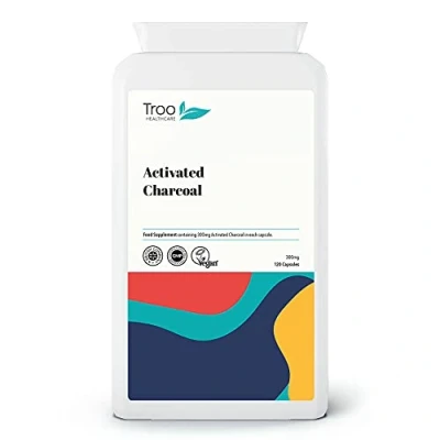 Image of Activated Charcoal Supplement (300mg) 120 Capsules Steam from Coconut Contributes to Reducing Excessive Flatulence UK Manufactured GMP Standards