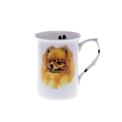 Image of (BB48) Personalised with Any Name Bone China Beaker Mug Cup Pomeranian Single Pawprints Hand Decorated to Order