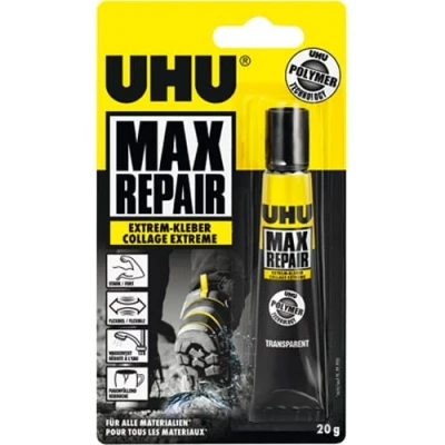 Image of 3 x UHU Max Repair Extreme Adhesive Transparent Glue Water Resistance 20g Tube