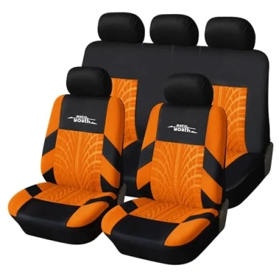 Image of AUTOYOUTH Car Seat Covers Universal Fit Full Set Protectors Tire Tracks Accessories 9PCS, Orange