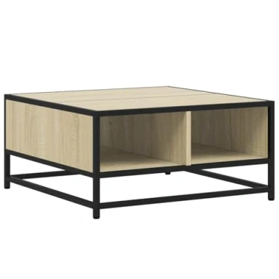 Image of vidaXL Coffee Table Sonoma Oak/Black, Engineered Wood, Metal Frame, Modern Square End Table, 60.5 x 30 cm for Living Room