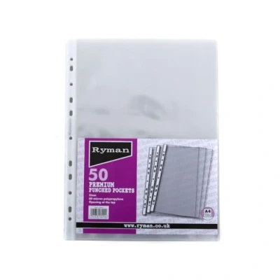 Image of Ryman Premium Punched Pockets A4 80 Micron Pack of 50