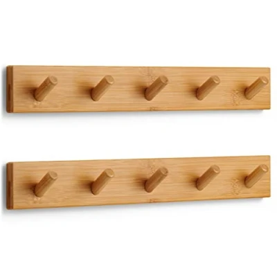 Image of LARHN Wooden Coat Hooks Wall Mounted Rack (2 Pack) 5 for 43 cm All Fixings Included Quick &amp; Easy Installation