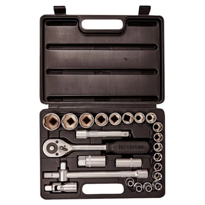 Image of Amtech Ratchet Driver Socket Set, DIY at Home, Easy to Use, Ideal for Heavy Jobs with Larger Nuts, Strong Chrome Vanadium Steel, Includes Convenient Storage Box (25 ½ Piece)