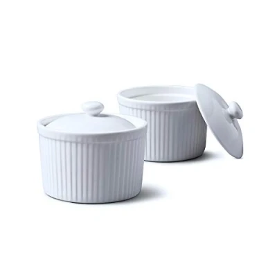Image of WM Bartleet &amp; Sons 1750 TSET34 Set of 2 Traditional Porcelain Deep Ramekins 9cm Diameter with lids White