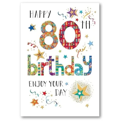 Image of Nigel Quiney Mens 80th Milestone Birthday Card Age 80 Stars and Streamers with Foil Details Eco Friendly Recyclable