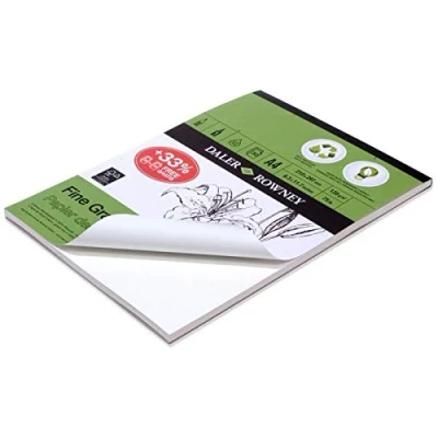 Image of Daler Rowney Fine Grain Drawing Paper, Lightly Textured, 120 gsm, 75lb, Pad, Glued 1 Side, Eco Friendly, A3 approx. 11.7 x 16.5in 29.7 42 cm, White, 30 Sheets