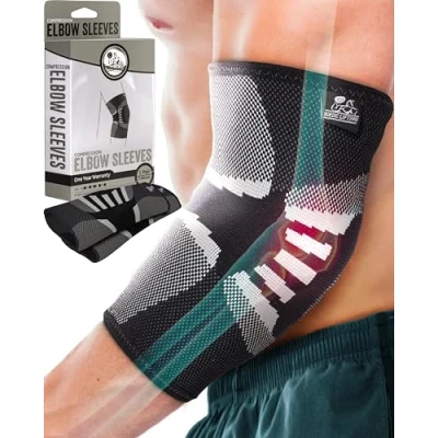 Image of Nordic Lifting Elbow Compression Sleeves (1 Pair) Support for Tendonitis Prevention &amp; Recovery 1 Year Warranty (Medium)